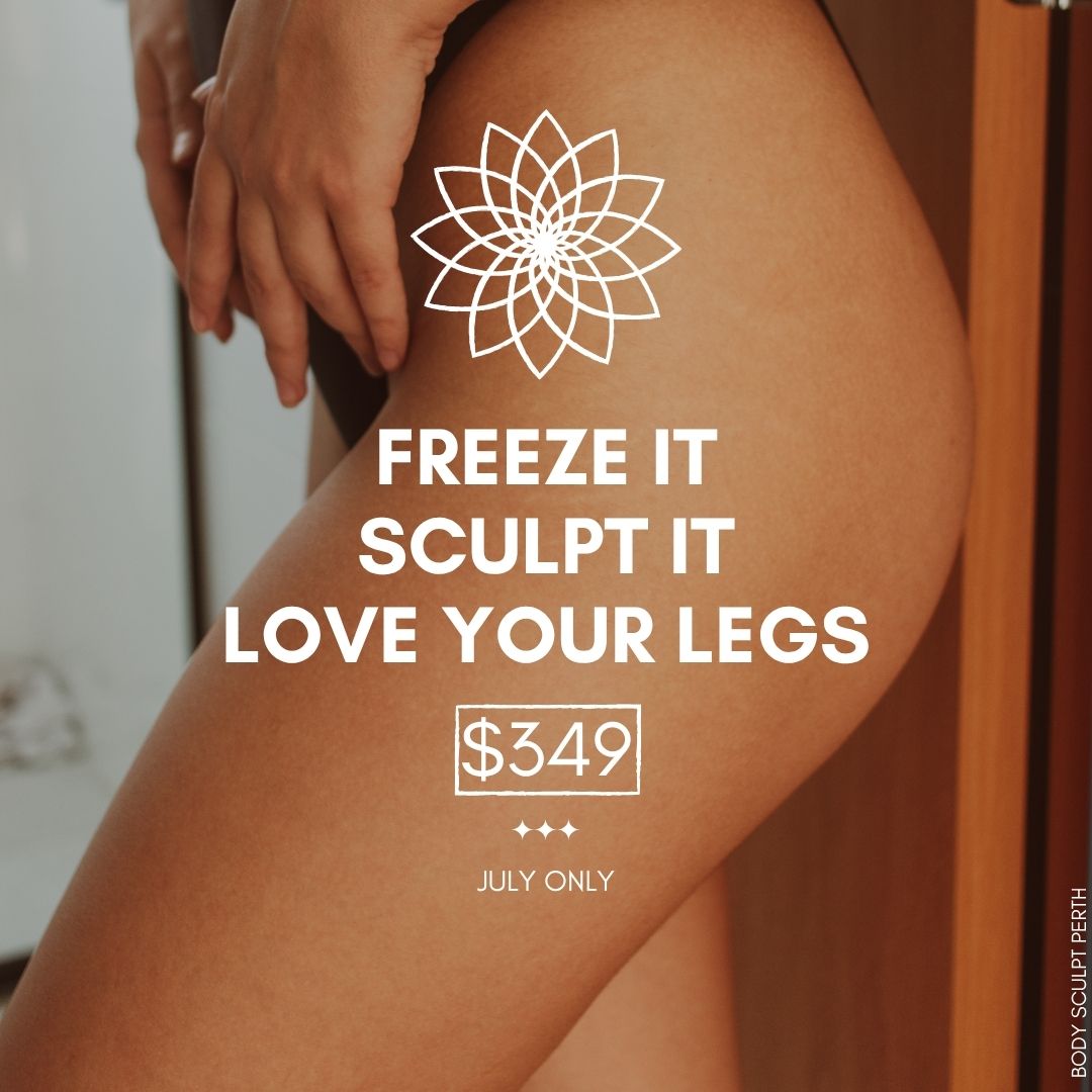 Woman receiving fat freezing treatment on thighs at Body Sculpt Perth – July special offer $349